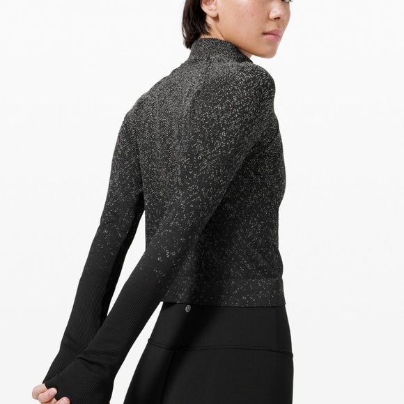 Women's Lululemon Rest Less Cropped Top Half-Zip Herringbone Fade Black Size 10 - Picture 3 of 13